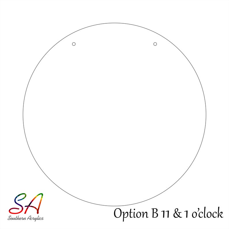 Op de afbeelding: Een witte cirkel met twee kleine gaten aan de bovenkant, met het label "Option B 11 & 1 o'clock".