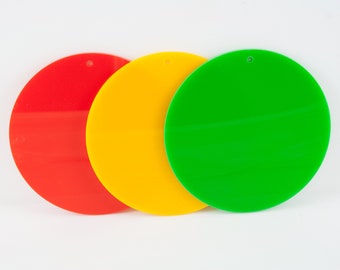 Traffic Light System Discs, 50mm, Set of 3 colours for Lanyards, Schools & Educational Communication purposes, produced in 3mm Acrylic