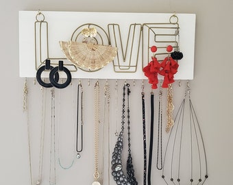 Wall Jewelry Organizer/ Necklace Hanger/ Hanger For Necklaces and Earrings/ Jewelry Organizer with Love Sign/ Wall Jewelry Storage