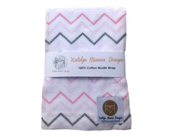 Muslin Cotton Wrap Pink and Grey Stripes