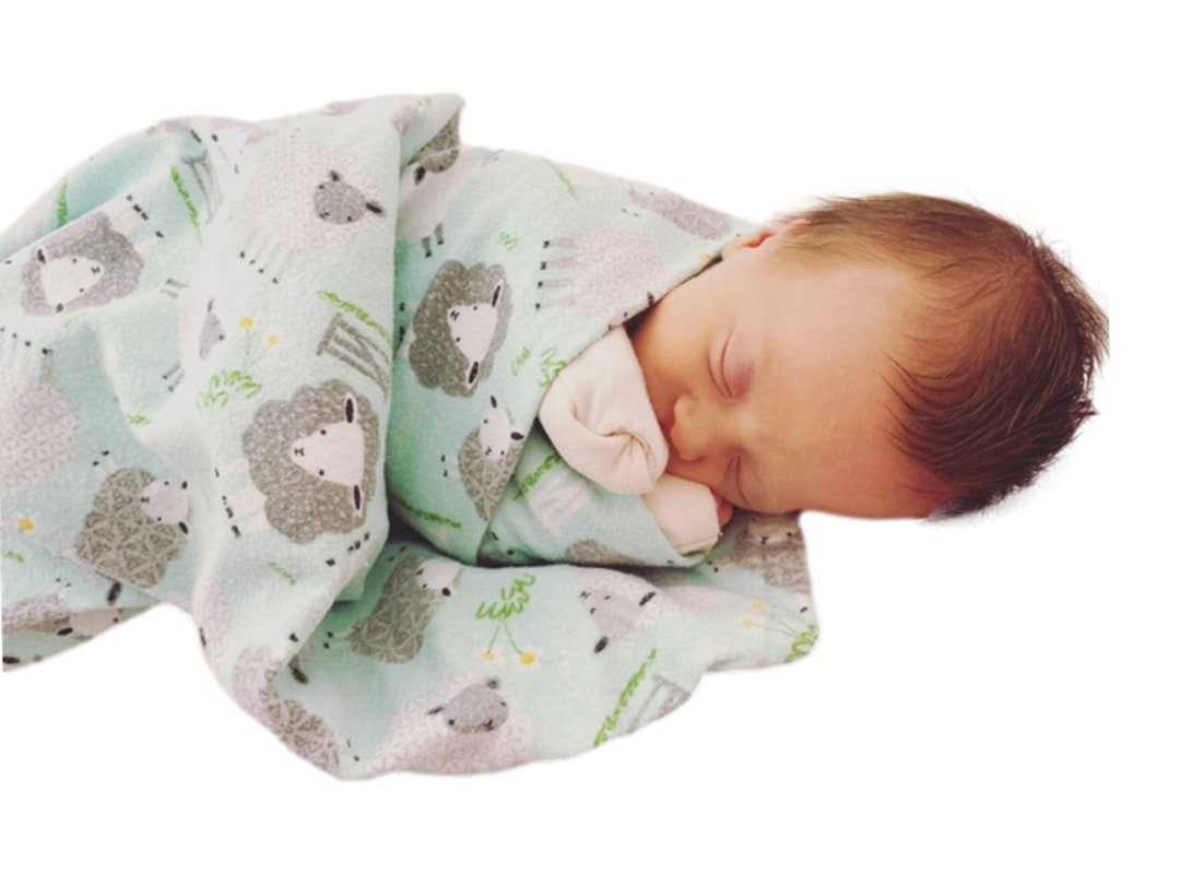 Lambs Flannelette Swaddling Blanket 100 Cotton Green Etsy Australia