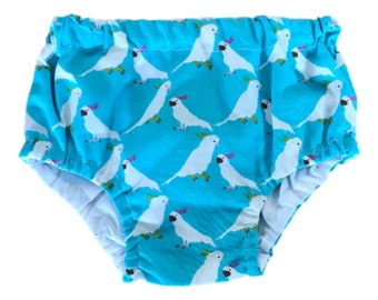 Handmade Nappy Cover Pants with Australian Cockatoos