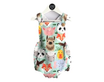 Happy Animals - Handmade Baby & Toddler Girl or Boy Romper /Overall /Dungarees