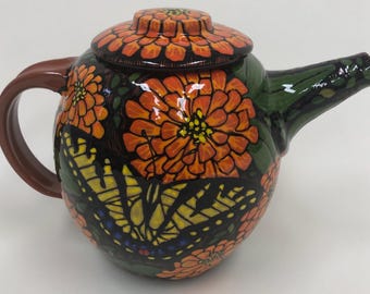 Teapot “Zinnia and Butterfly Design”