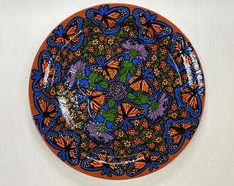 Monarch Butterfly Glazed Platter, Decorative Wall Hanging (15.5 inch)