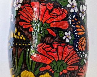 Urn Butterfly and Flower Design