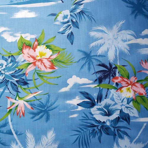Hawaiian Fabric Moku Malihini on Blue by Madtropic - Etsy