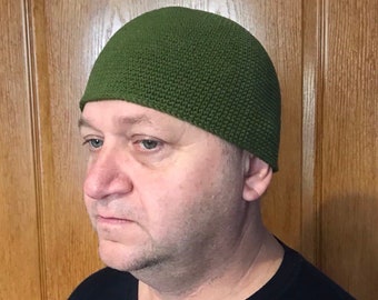 Men's beanie crochet, Docker cap, Fisherman hat, Skull Cap green color, Kufi  green, Taqiyah crochet, universal hat