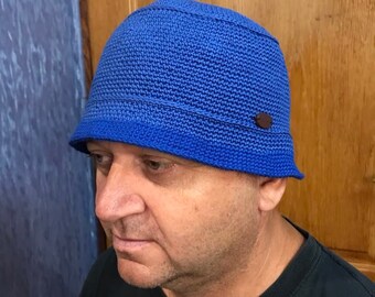 Bucket Hat crochet, Fisherman hat men's, Bucket Hat blue color, Universal hat, Bucket cap mens, Panama hat is cotton