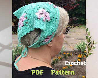CROCHET PATTERN Bandana – headscarf boho style, Kerchief crochet pattern