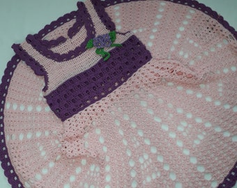 Pink dress for girl, Crochet baby dress, Baby dress with flowers, Pink dress is cotton