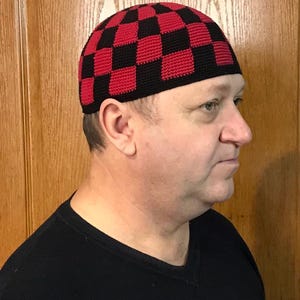 Kufi сrochet, Skull cap сrochet is cotton, Mens short beanie, Checkered Hat