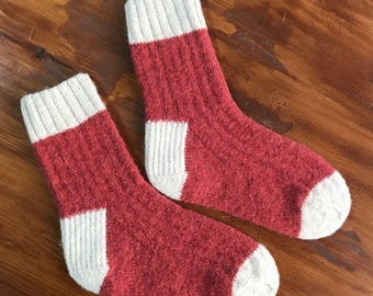 Handgestrickte Schafwolle Socken, Dicke gestrickte Haussocken, Warme Wollsocken Größe 41-42 (EU)