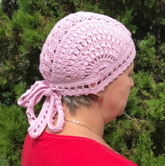 Crochet Bandana in Pink Color, Bandana in Boho Style, Crochet Hair