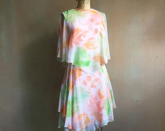 Vintage 60s Sylvia Ann Brand Chiffon Tiered Floral Dress
