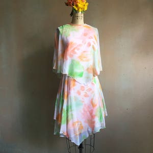 Vintage 60s Sylvia Ann Brand Chiffon Tiered Floral Dress image 1