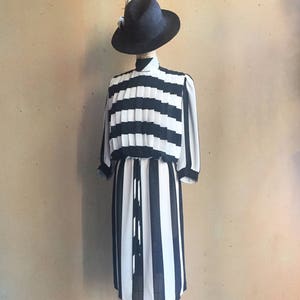 Vintage 80s meets 60s Sheer B&W Striped Dress image 1