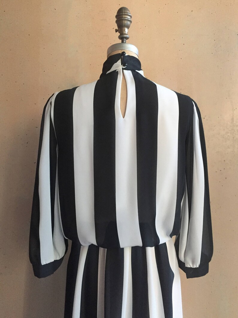 Vintage 80s meets 60s Sheer B&W Striped Dress image 4