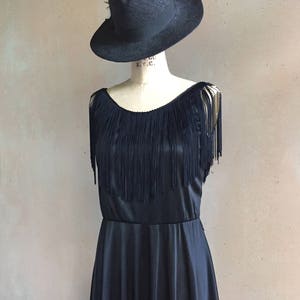 Vintage 70s Sheer Fringe Slip Dress with High Side Slits image 1