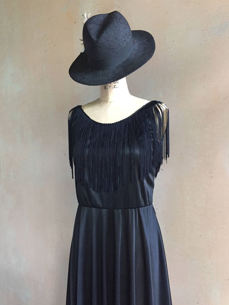 Vintage 70s Sheer Fringe Slip Dress with High Side Slits image 1