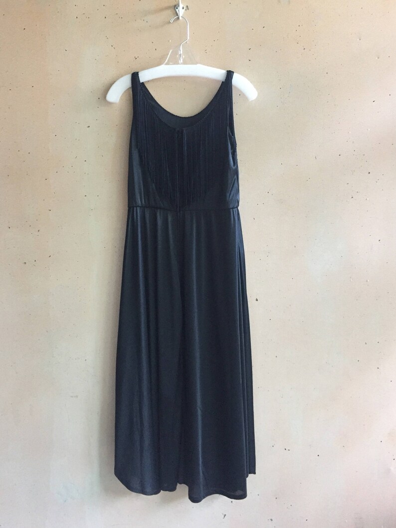 Vintage 70s Sheer Fringe Slip Dress with High Side Slits image 5