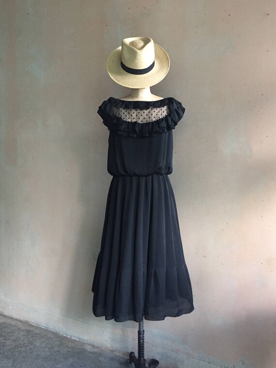 Vintage Handmade Silky Sheer Lace & Ruffles Black