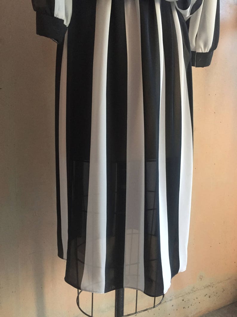 Vintage 80s meets 60s Sheer B&W Striped Dress image 7