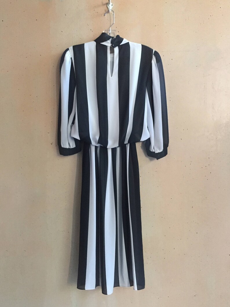 Vintage 80s meets 60s Sheer B&W Striped Dress image 6