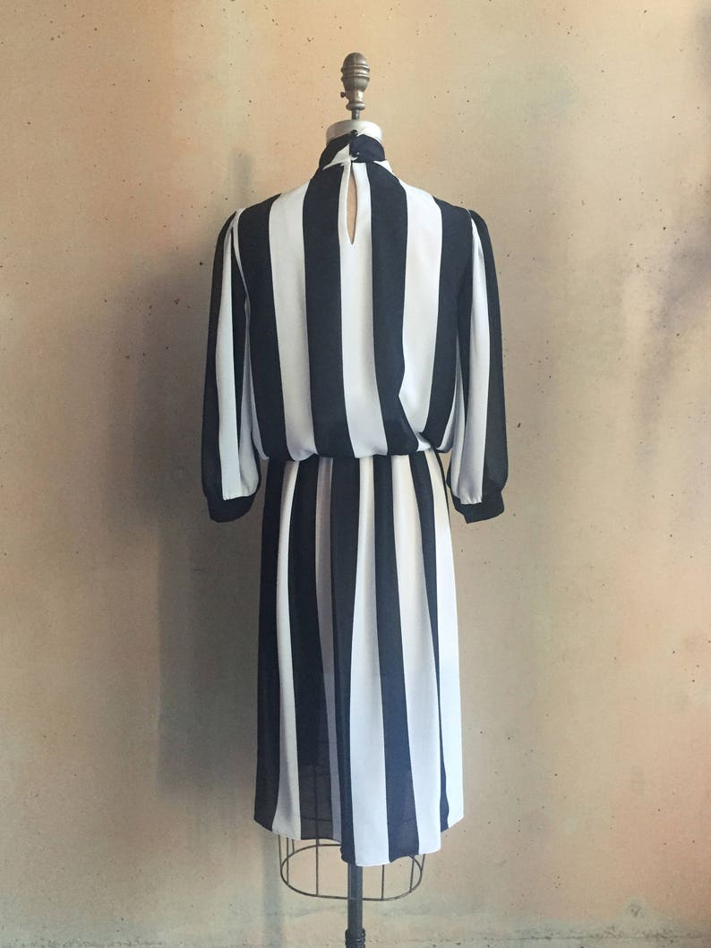 Vintage 80s meets 60s Sheer B&W Striped Dress image 2