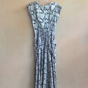 Vintage 80s Silver Metallic Floral Print Dress w/ Pockets image 7