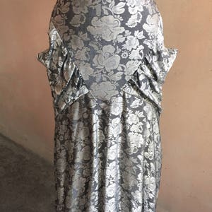 Vintage 80s Silver Metallic Floral Print Dress w/ Pockets image 5