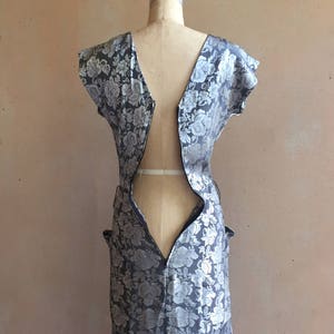 Vintage 80s Silver Metallic Floral Print Dress w/ Pockets image 3