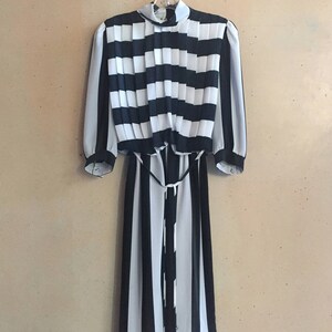 Vintage 80s meets 60s Sheer B&W Striped Dress image 5