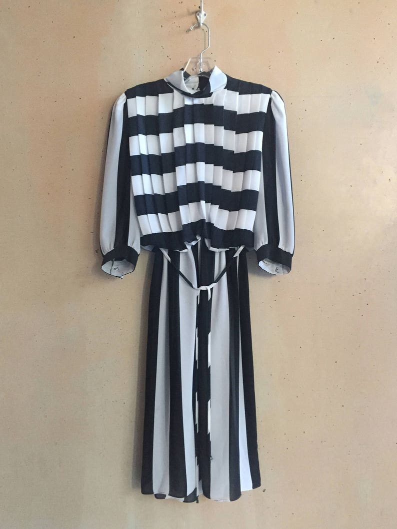 Vintage 80s meets 60s Sheer B&W Striped Dress image 5