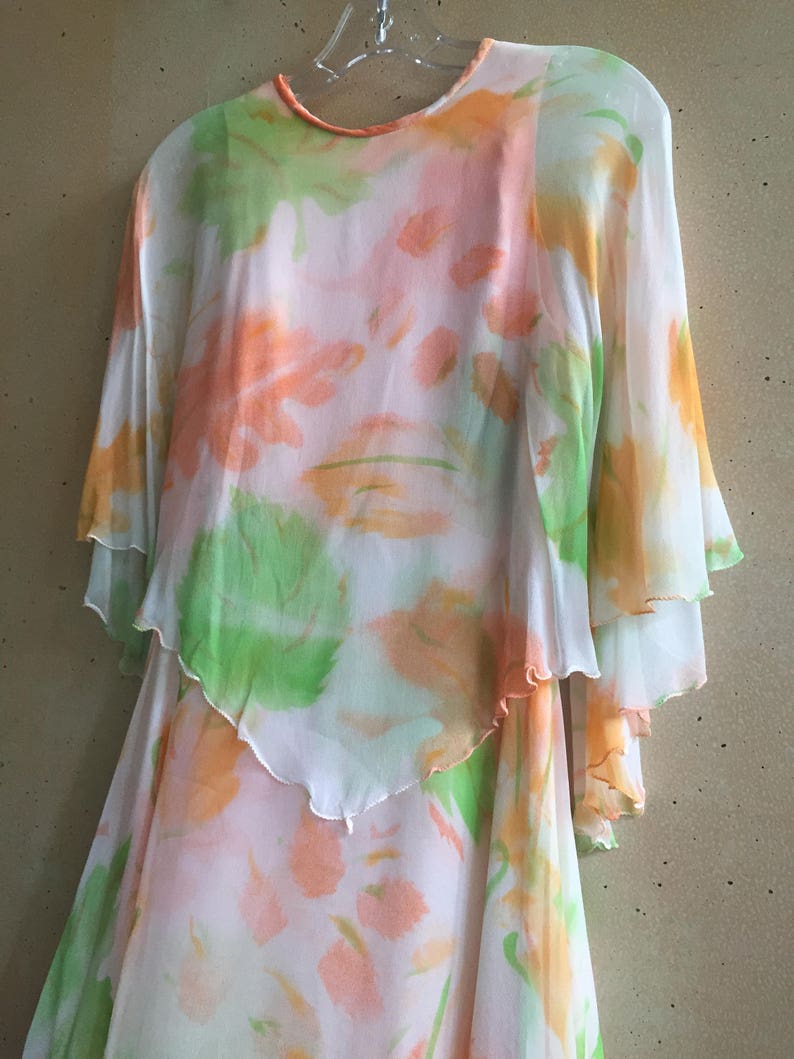 Vintage 60s Sylvia Ann Brand Chiffon Tiered Floral Dress image 4