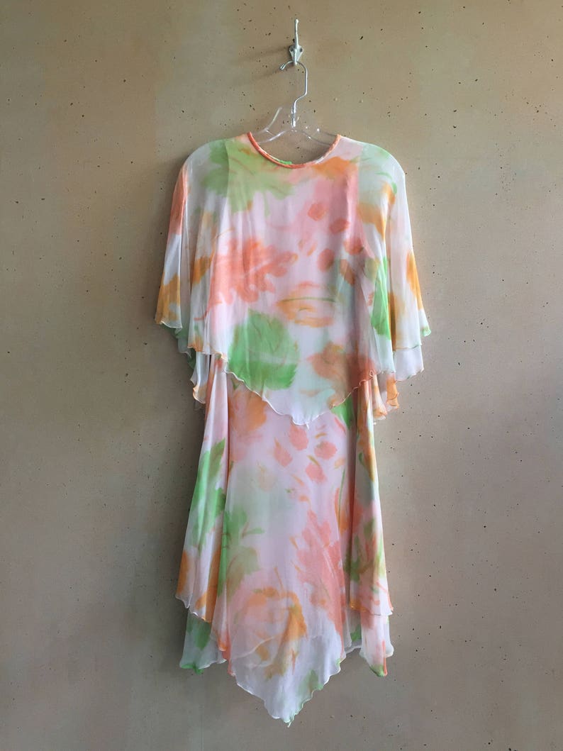 Vintage 60s Sylvia Ann Brand Chiffon Tiered Floral Dress image 2