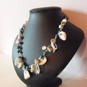 Medium Handmade South African Turquoise, White Clay Beads, Shell and Sea Glass Necklace image 3