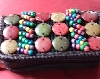 Handmade Beaded and Buttons Multi Coloured Zip Purse