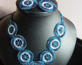 Hand Made Wheel Inspired Design Beaded Necklace and Earrings Set