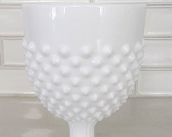 Vintage White Milk Glass Hobnail Pedestal Bowl
