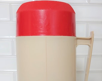 Vintage Red and Beige Pint Size Wide MouthThermos Vacuum Jar, Vintage Thermos Vacuum Jar, Vintage Thermos, Wide Mouth Thermos Jar