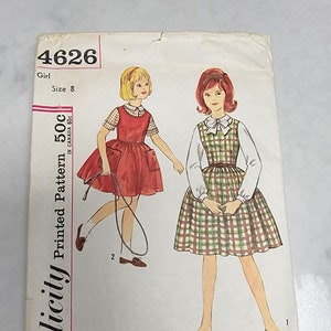 Vintage 1960's Simplicity Girls Size 8 Jumper and Blouse Pattern #4626