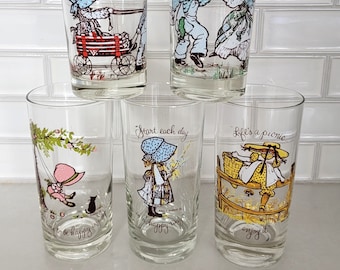 Set of 5 Vintage American Greetings Corp Holly Hobby 10-Ounce Glass Tumblers