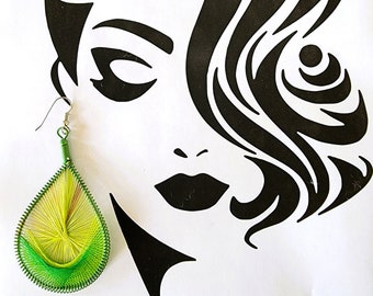 Vintage Green Boho Dangle Earrings, Costume Statement Jewelry