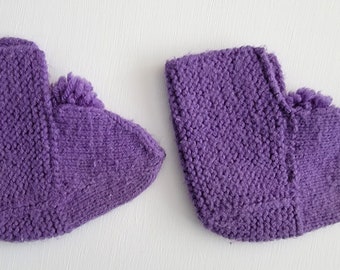 Vintage Handknit Girls Purple Slippers