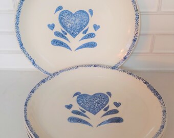 Pair of Heart Shaped Ceramic Trinket Dishes Spoon Rest Jewelry soap sponge