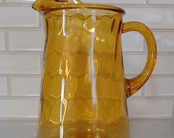 Vintage Amber Barlett Collins Glass 2 Quart Pitcher, Vintage 2 Quart Amber Collins Glass Pitcher with Ice Lip, Vintage Amber Glass Pitcher