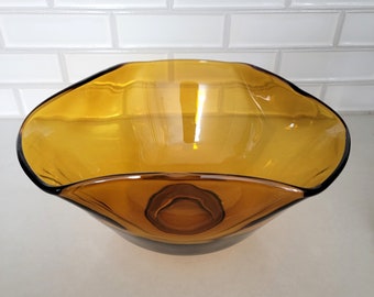 Vintage Anchor Hocking Amber Folded Glass Serving Bowl
