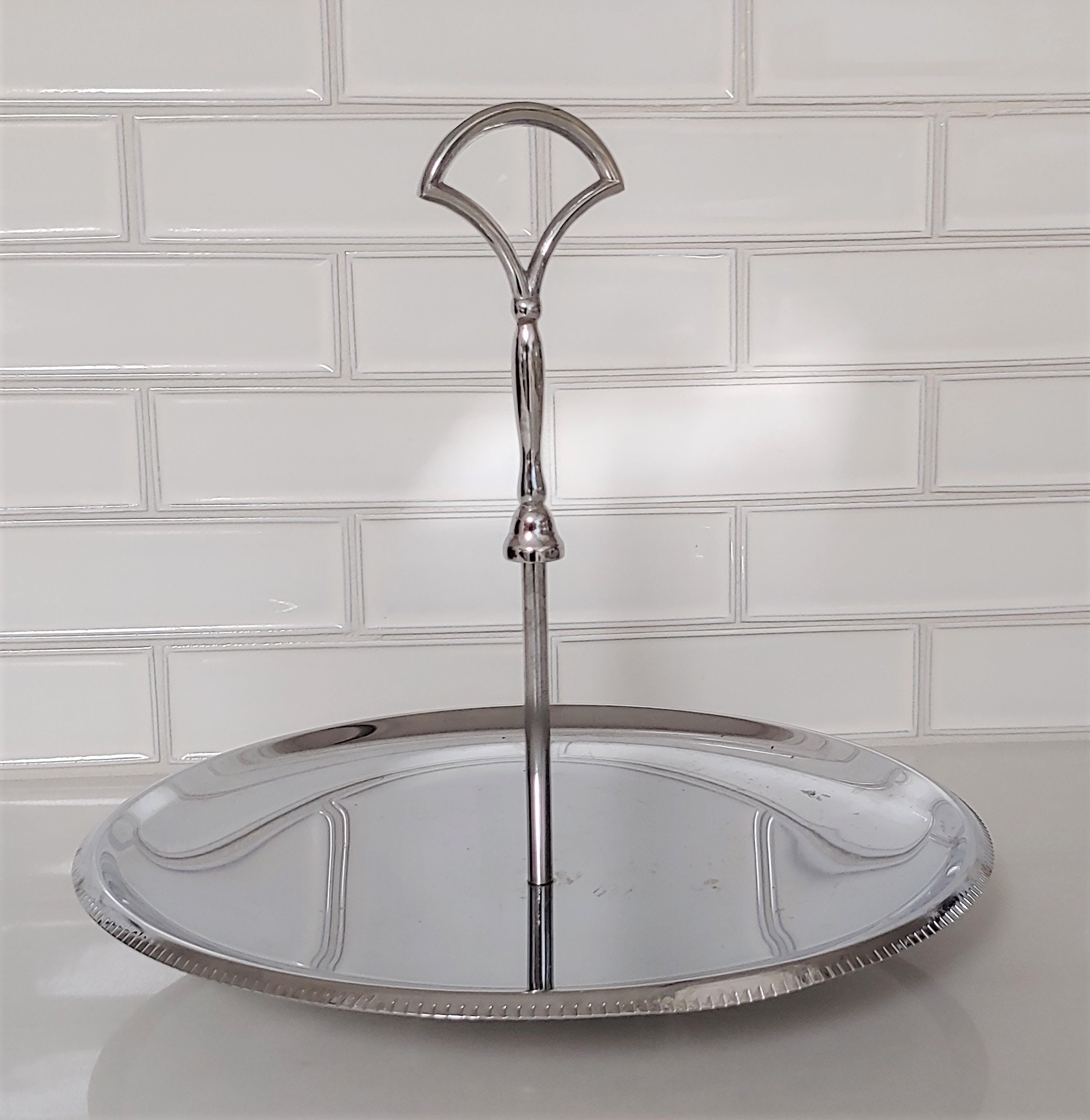 Vintage Chrome Serving Tray with Handle Vintage Decor Etsy