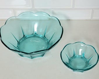 Vintage Anchor Hocking Aqua Blue Vintage Chip and Dip Set